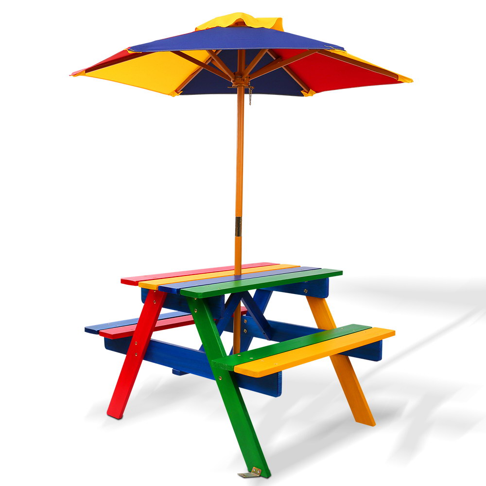 ODF-KID-PICNIC-UM-CFL-00 Keezi Kids Wooden Picnic Table Set with Umbrella - Image 1