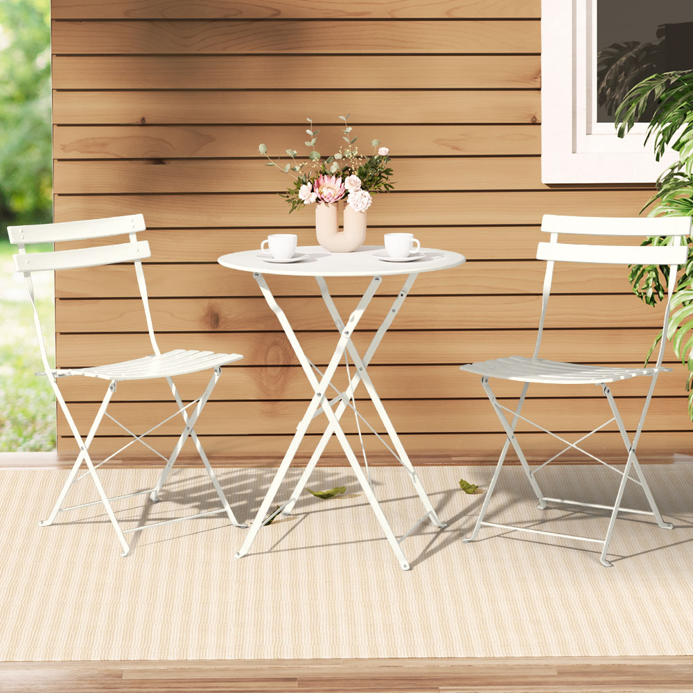ODF-METAL-3PCS-WH-202502281616-00 Gardeon 3PC Outdoor Bistro Set Steel Table and Chairs Patio Furniture White - Image 1