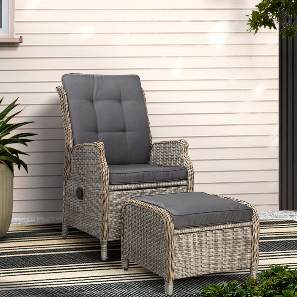 ODF-RCL-RW-CHOTM-GE-202502281628-00 Gardeon Recliner Chair Sun lounge Wicker Lounger Outdoor Furniture Patio Adjustable Grey - Image 1
