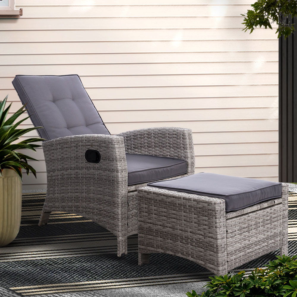 ODF-RECLINER-CHOTM-GE-202502281630-00 Gardeon Recliner Chair Sun lounge Wicker Lounger Outdoor Patio Furniture Adjustable Grey - Image 1