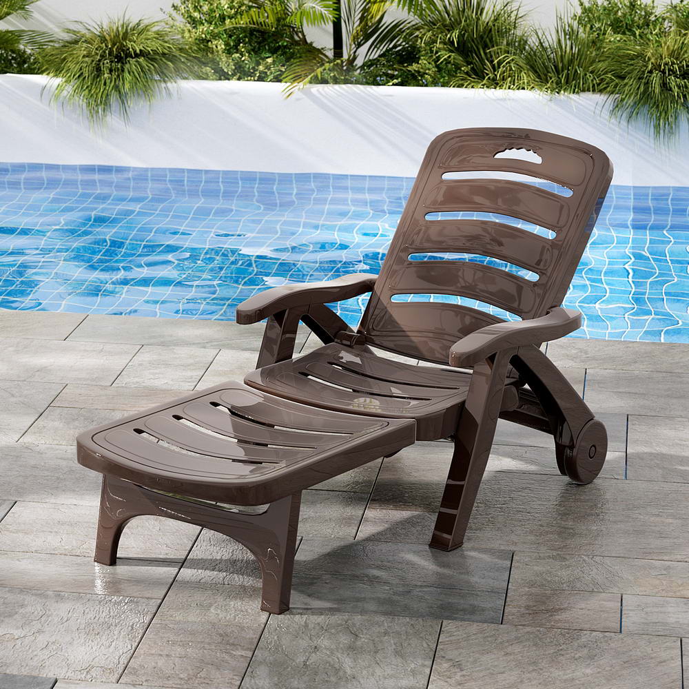 ODF-SUNBED-PP150-BR-186492-06 Gardeon Sun Lounger Folding Lounge Chair Wheels Patio Outdoor Furniture Brown - Image 1