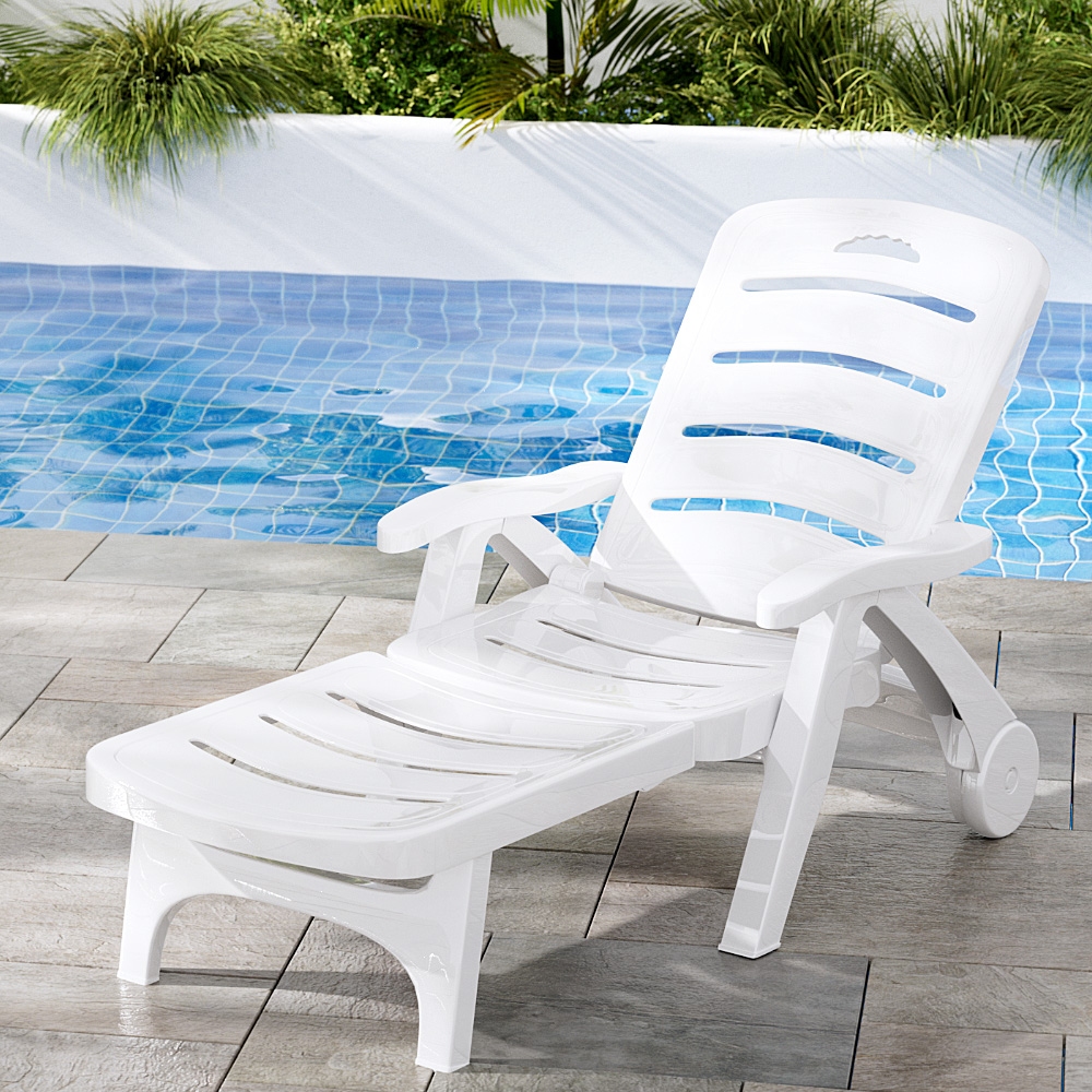 ODF-SUNBED-PP150-WH-202502281644-00 Gardeon Sun Lounger Folding Chaise Lounge Chair Wheels Patio Outdoor Furniture - Image 1