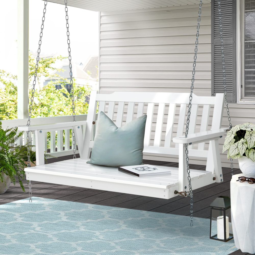 ODS-1956W-WH-202502281546-00 Gardeon Porch Swing Chair with Chain Garden Chair Outdoor Furniture Wooden White - Image 1