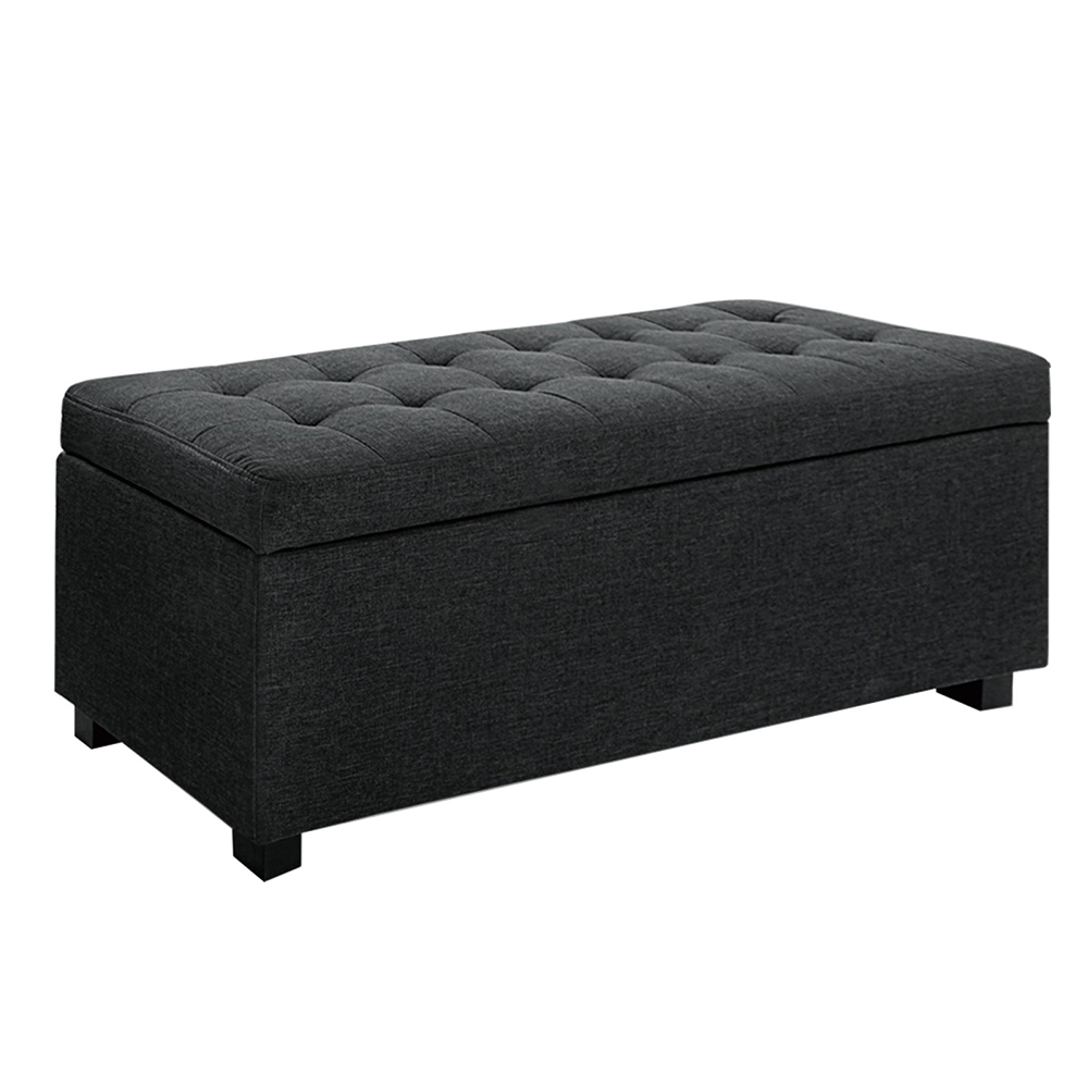 OTM-L2-LINEN-CHA-202502281300-07 Artiss Storage Ottoman Blanket Box 97cm Linen Charcoal - Image 1