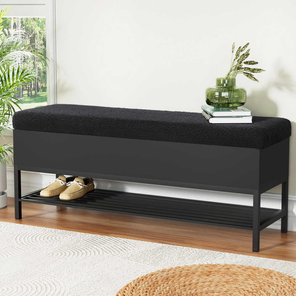OTM-RTA-01-SHF-BK-187642-04 Artiss Storage Ottoman Blanket Box 110cm Boucle Shelf - Image 1