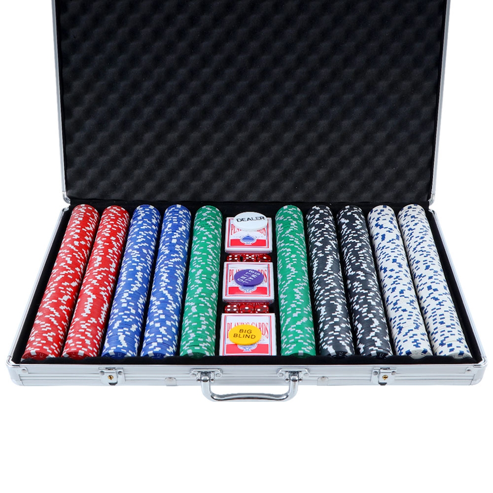 PCS-RCO-1000-00 1000pcs Poker Chips Set Casino Texas Hold'em Gambling Party Game Dice Cards Case - Image 1