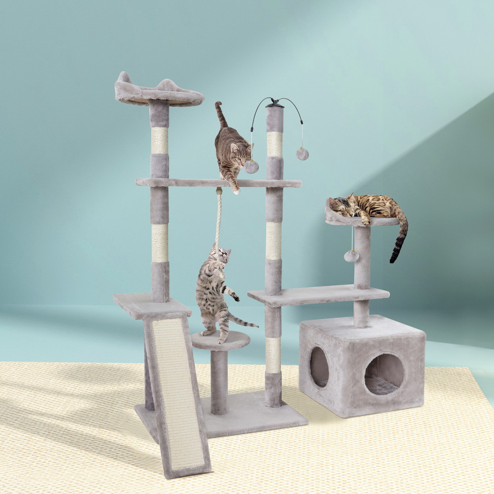 PET-CAT-PETG004-GR-30813-06 i.Pet Cat Tree 135cm Tower Scratching Post Scratcher Wood Condo House Toys Grey - Image 1