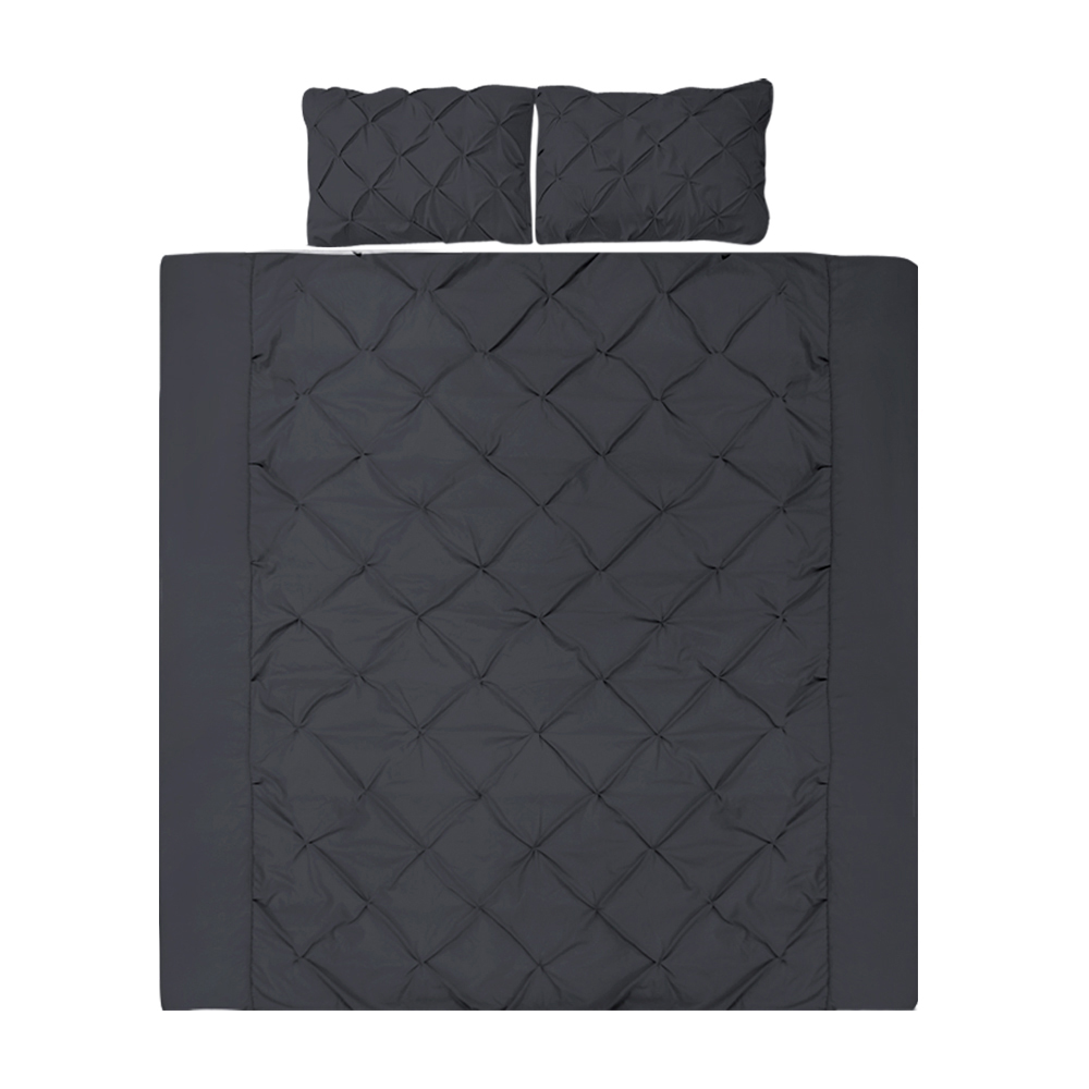 QCS-DIAM-BK-K-00 Giselle Bedding Quilt Cover Set Diamond Pinch Black King - Image 1