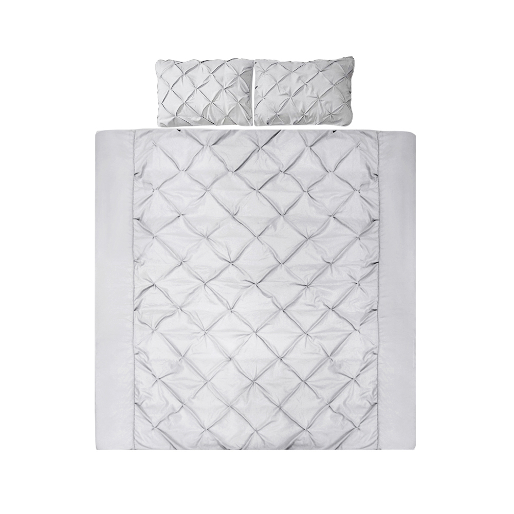 QCS-DIAM-GY-K-00 Giselle Bedding Quilt Cover Set Diamond Pinch Grey King - Image 1
