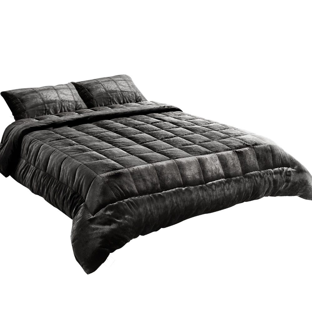 QUILT-FM-CHAR-D-00 Giselle Bedding Faux Mink Quilt Charcoal Double - Image 1