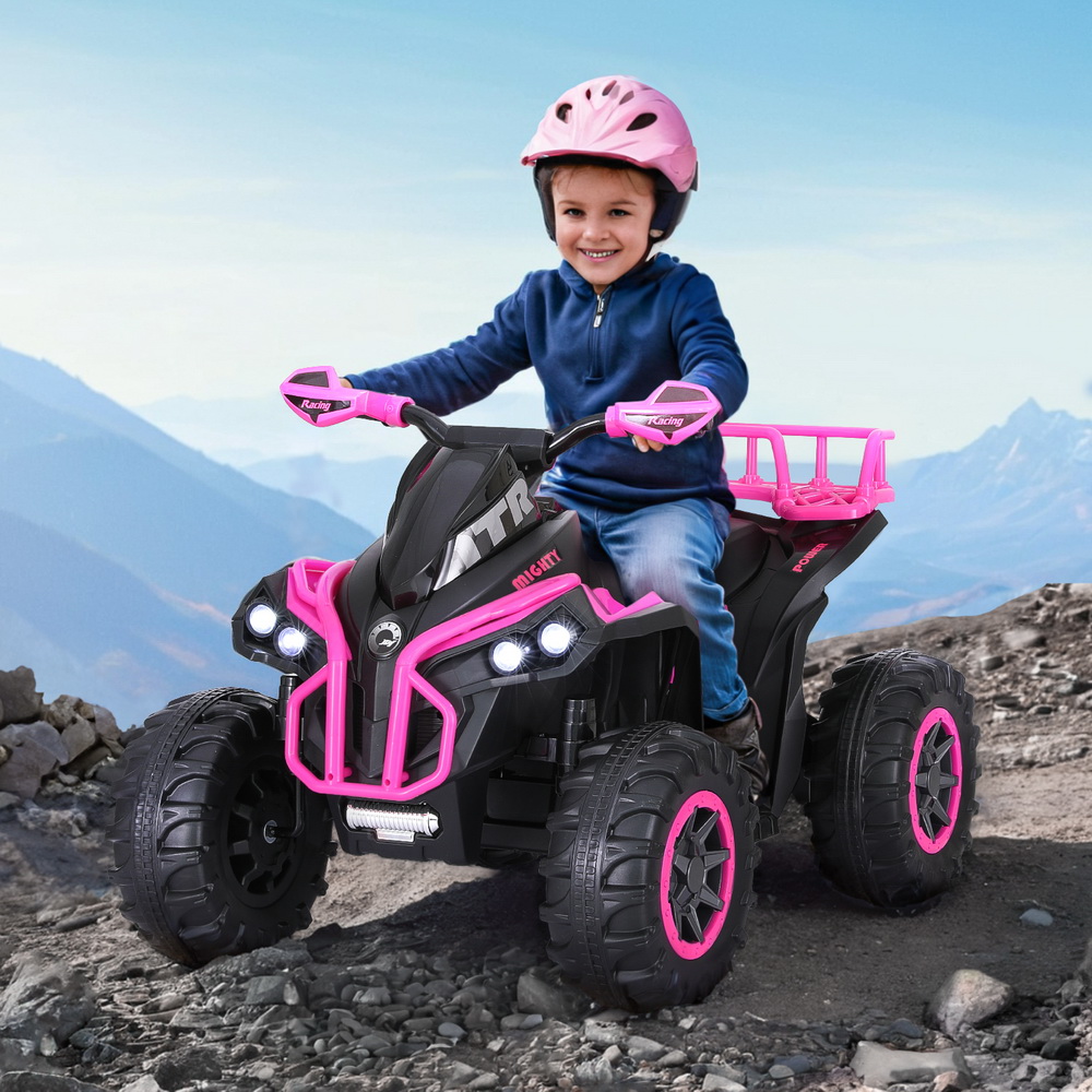 RCAR-MBIKE-ATV-L-PK-183795-06 Rigo Kids Ride On Car ATV Quad Motorbike Storage Rack Electric Toys 12V Pink - Image 1