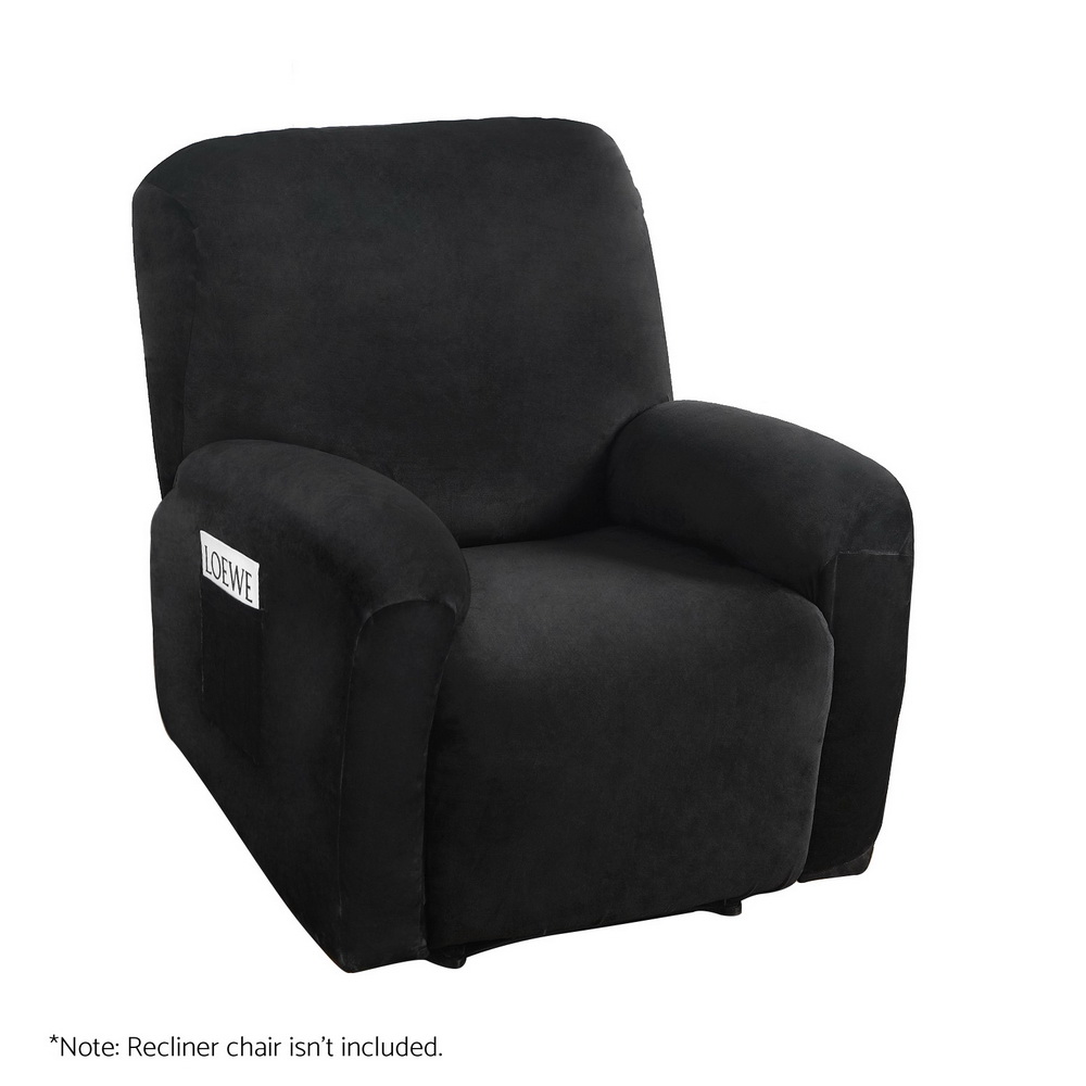 RCOVER-VEL-1S-BK-185570-00 Artiss Recliner Chair Covers 1 Seater Velvet Black - Image 1