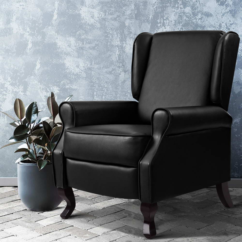 RECLINER-A6-BK-202502281306-00 Artiss Recliner Armchair Black Faux Leather Domini - Image 1