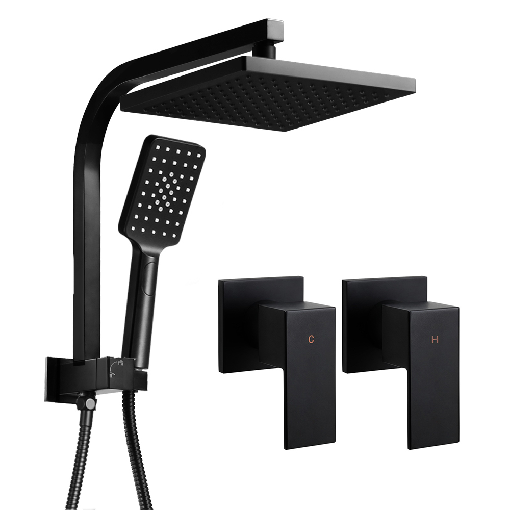 SHOWER-A2-SQ-8-BK-TAP-16422-00 Cefito 8'' Rain Shower Head Set Handheld Square High Pressure Twins Tap Black - Image 1