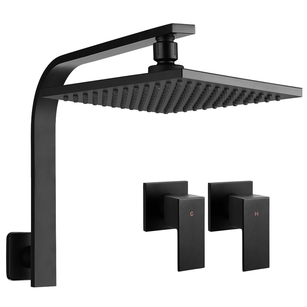 SHOWER-A3-SQ-8-BK-TAP-00 Cefito 8'' Rain Shower Head Wall Arm Square High Pressure Twins Tap Black - Image 1