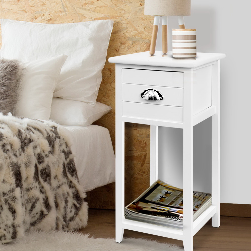 ST-CAB-1D-VIN-WH-202502281242-00 Artiss Bedside Table Vintage - THYME White - Image 1