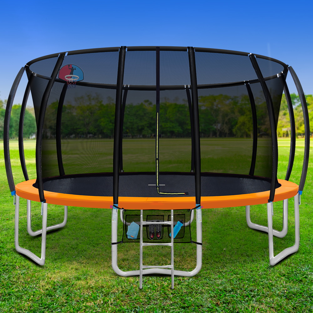 TRAMPO-C-C16-OR-ABC-202502281604-00 Everfit 16FT Trampoline for Kids w/ Ladder Enclosure Safety Net Rebounder Orange - Image 1