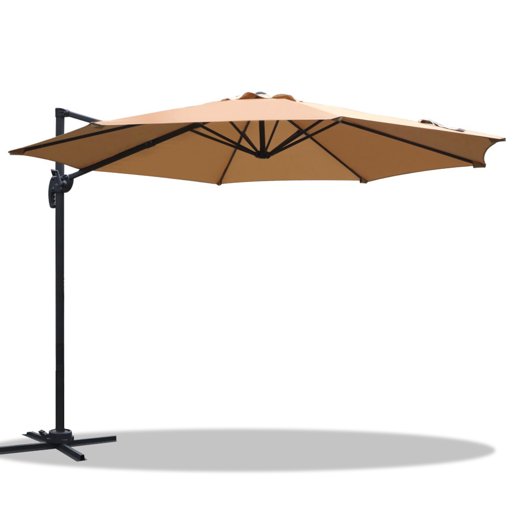 UMB-ROMA-8RIB-BG-00 Instahut 3m Outdoor Umbrella Cantilever 360 Degree Tilt Beach Roma Beige - Image 1
