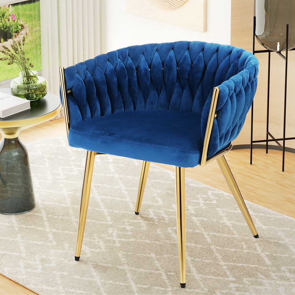 UPHO-C-DIN-01-VEL-BL-89868-04 Artiss Dining Chair Velvet Weaving Armchair Blue - Image 1