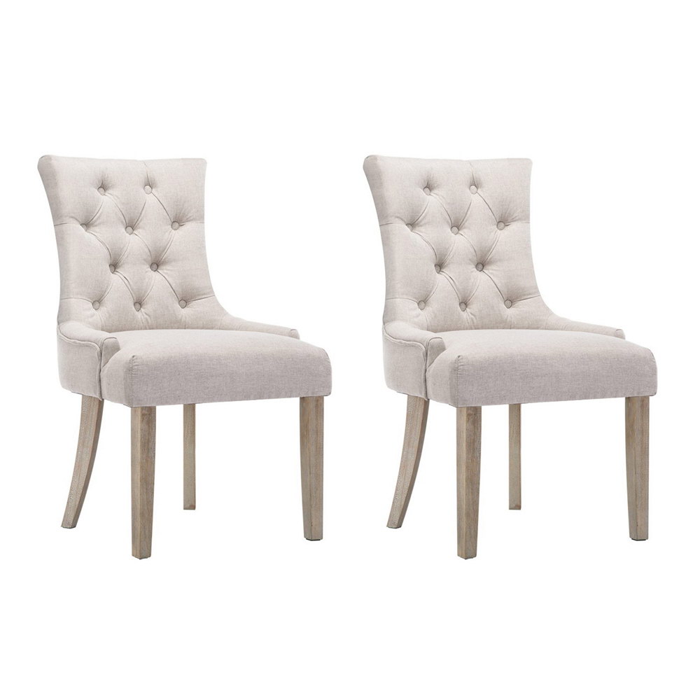 UPHO-C-DIN470-BGX2-18491-00 Artiss Dining Chairs Set of 2 Linen French Provincial Beige - Image 1