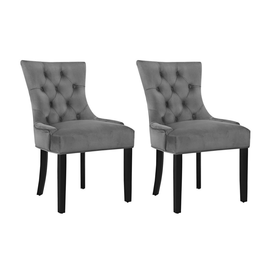 UPHO-C-DIN470-VEL-GYX2-202502281142-07 Artiss Dining Chairs Set of 2 Velvet French Provincial Grey - Image 1