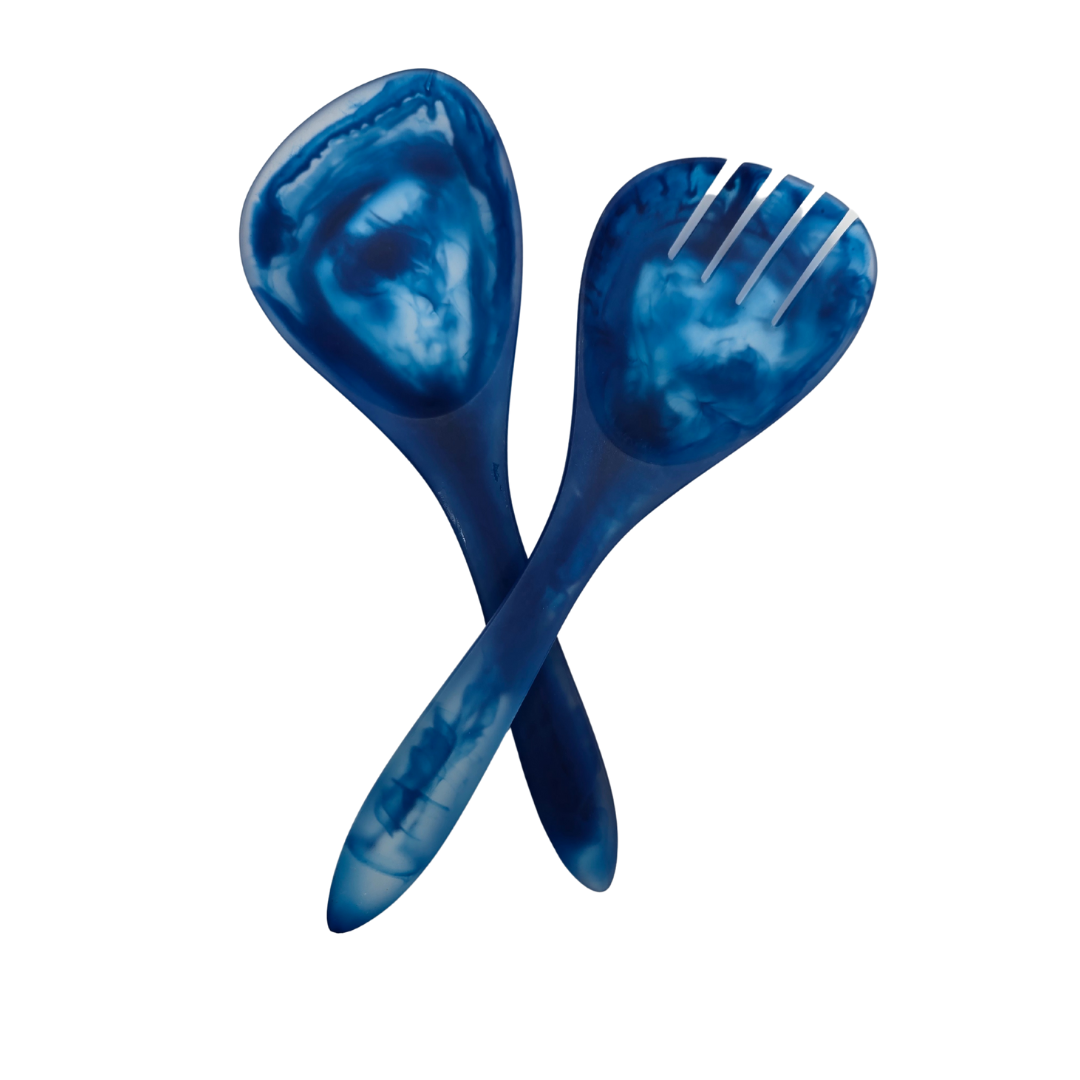 V1026-KLCDA0517-202506231535-00 IDRA Blue Swirl Resin Salad Server Set - Handcrafted Marbled Finish - Image 1