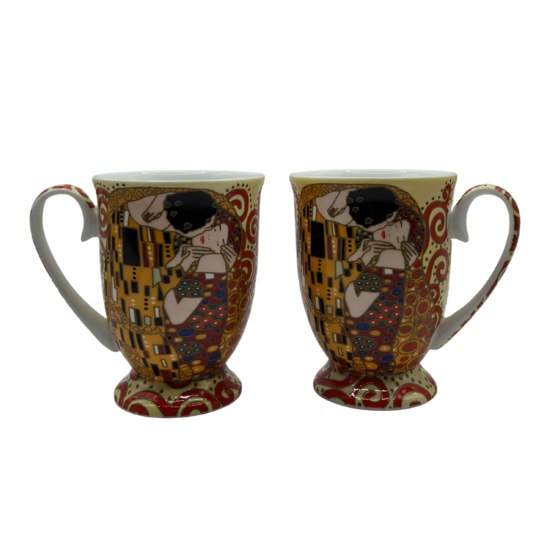V1026-KLCDW0003-202506231537-00 The Kiss Fine Bone China Mug Set of 2 | 280ml Gustav Klimt Design | Gold Accents - Image 1