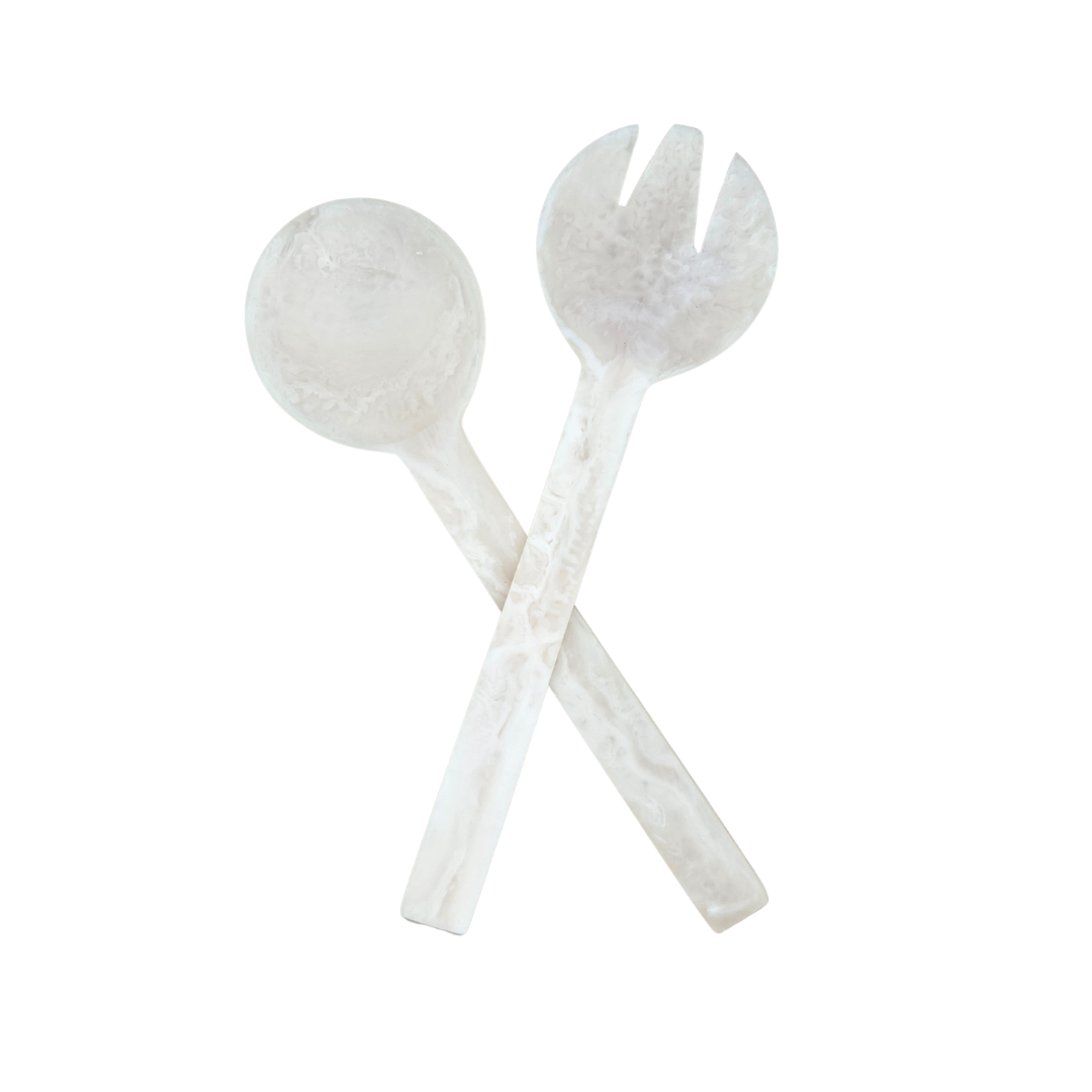 V1026-KLCHH24096WH-202506231536-00 Lorne White Resin Salad Server Set - Handcrafted - Image 1