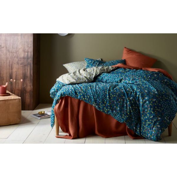 V107-5094963-200698-00 Lisa Washed Cotton Printed Teal Quilt Cover Set by Accessorize King - Image 1