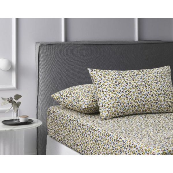 V107-5095502-200688-00 Lisa Washed Cotton Printed Fitted Teal Sheet Set by Accessorize King - Image 1