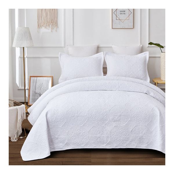 V107-60500Q-197567-00 Antique White 100% Cotton Quilted 3 pcs Bedspread Coverlet Set Queen - Image 1
