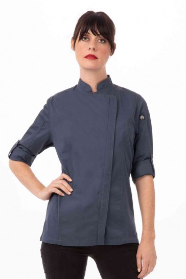 V107-BCWLZ005-BLU-XXL-217705-00 Hartford Women's Blue Zipper XXL Chef Jacket by Chef Works - Image 1