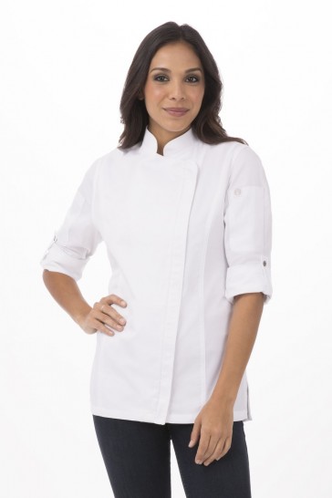 V107-BCWLZ005-WHT-L-217717-00 Hartford Women's White Zipper L Chef Jacket by Chef Works - Image 1
