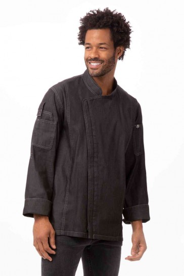 V107-EXDZ001-BLK-XS-217599-00 Gramercy Men's Denim Black Zipper XS Chef Jacket by Chef Works - Image 1