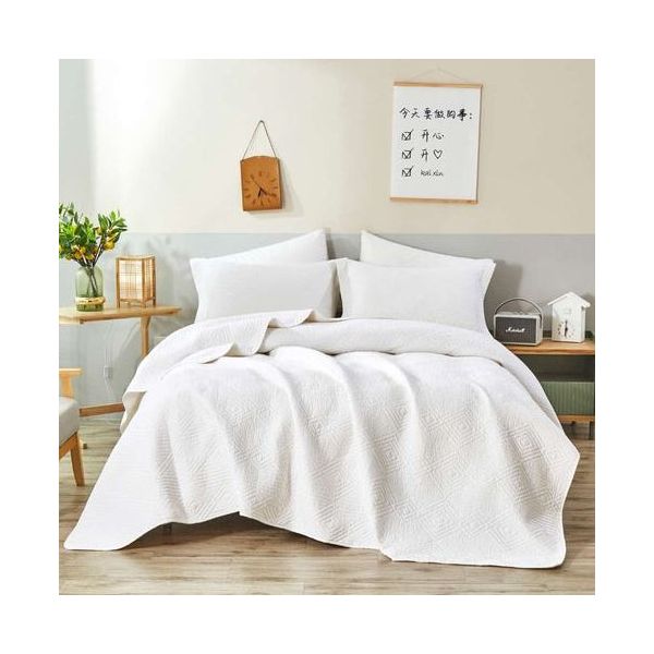 V107-KD5170SK-197576-00 Diamond White 100% Cotton Quilted 3 pcs Bedspread Coverlet Set Super King - Image 1
