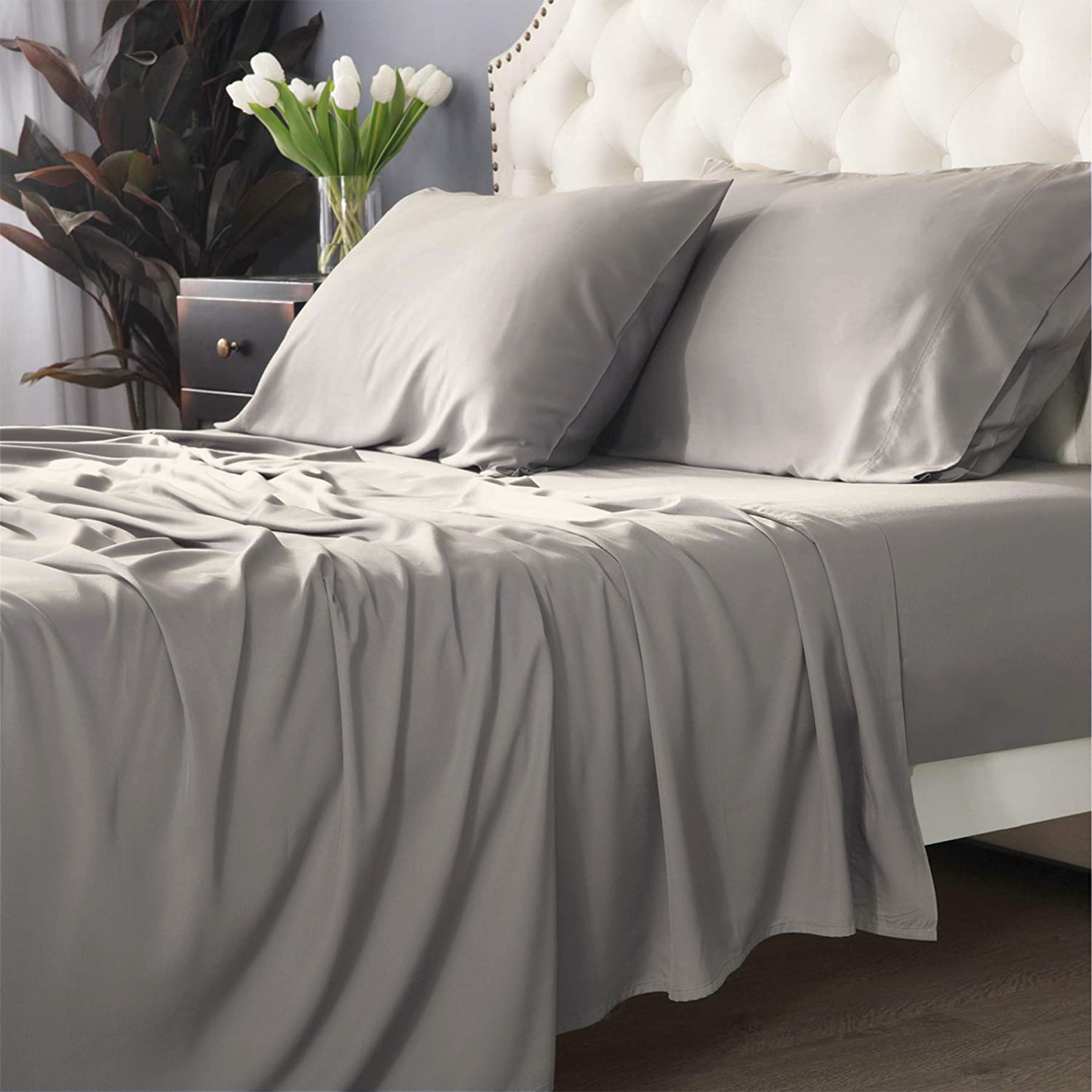 V107-SH320215-196402-00 Bamboo Cotton 500 TC Pewter Sheet Set by Park Avenue Split King - Image 1