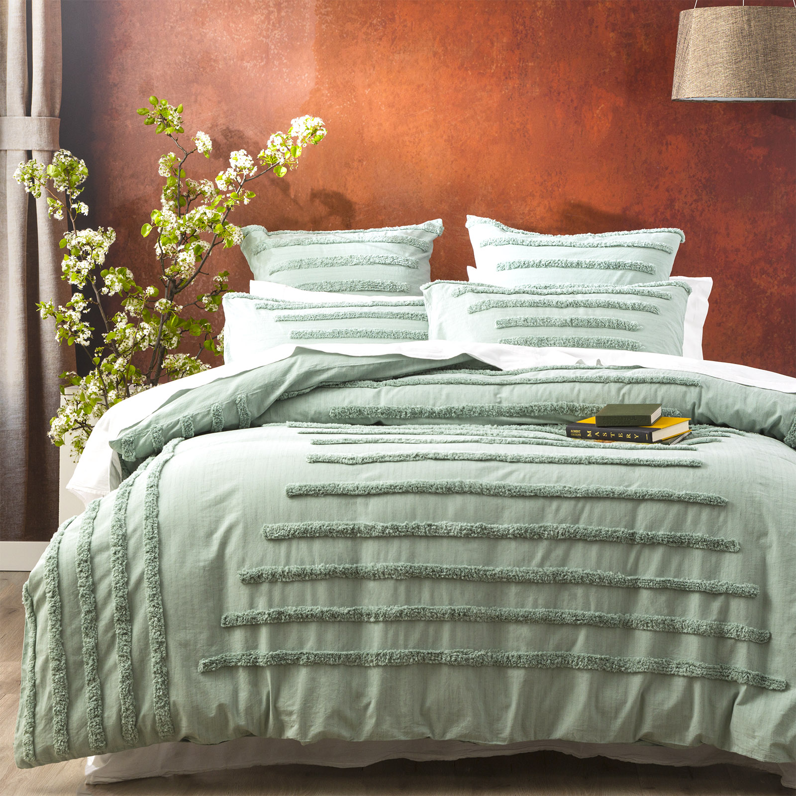 V107-SH321475-195650-00 Classic Cotton Vintage Washed Tufted Sage European Pillowcase by Renee Taylor - Image 1