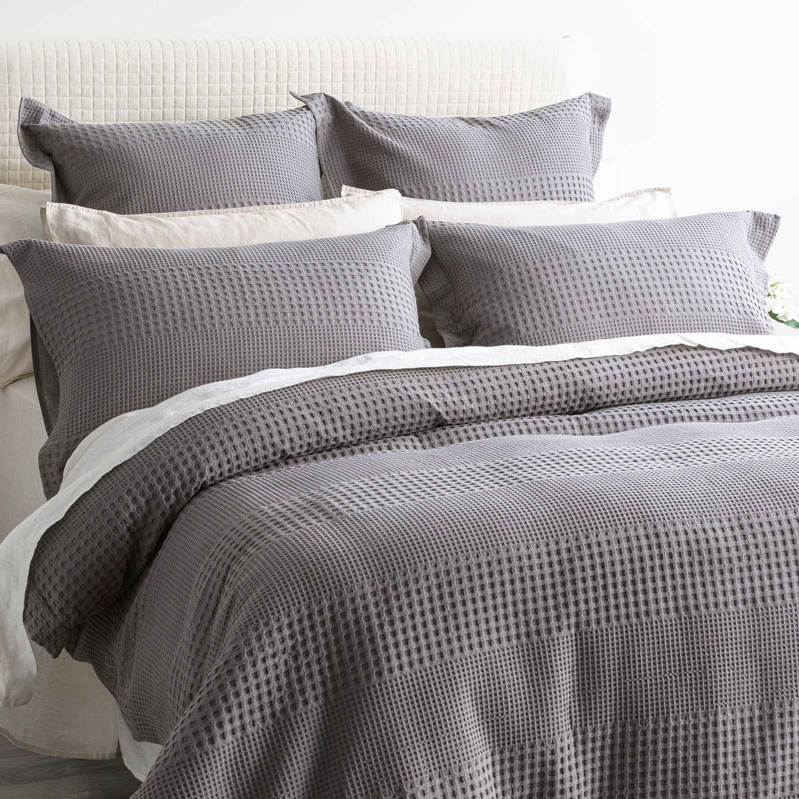 V107-SH323155-196813-00 Elegance Waffle Cotton Jacquard Fossil Quilt Cover Set by Renee Taylor King - Image 1