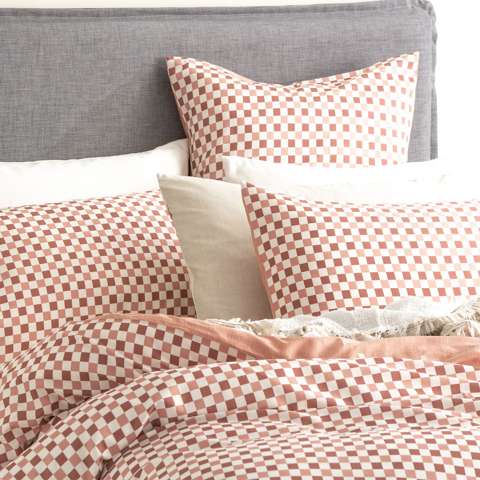 V107-SH324475-196697-00 300 TC Chessboard Cotton Reversible Cedar European Pillowcase by Renee Taylor - Image 1