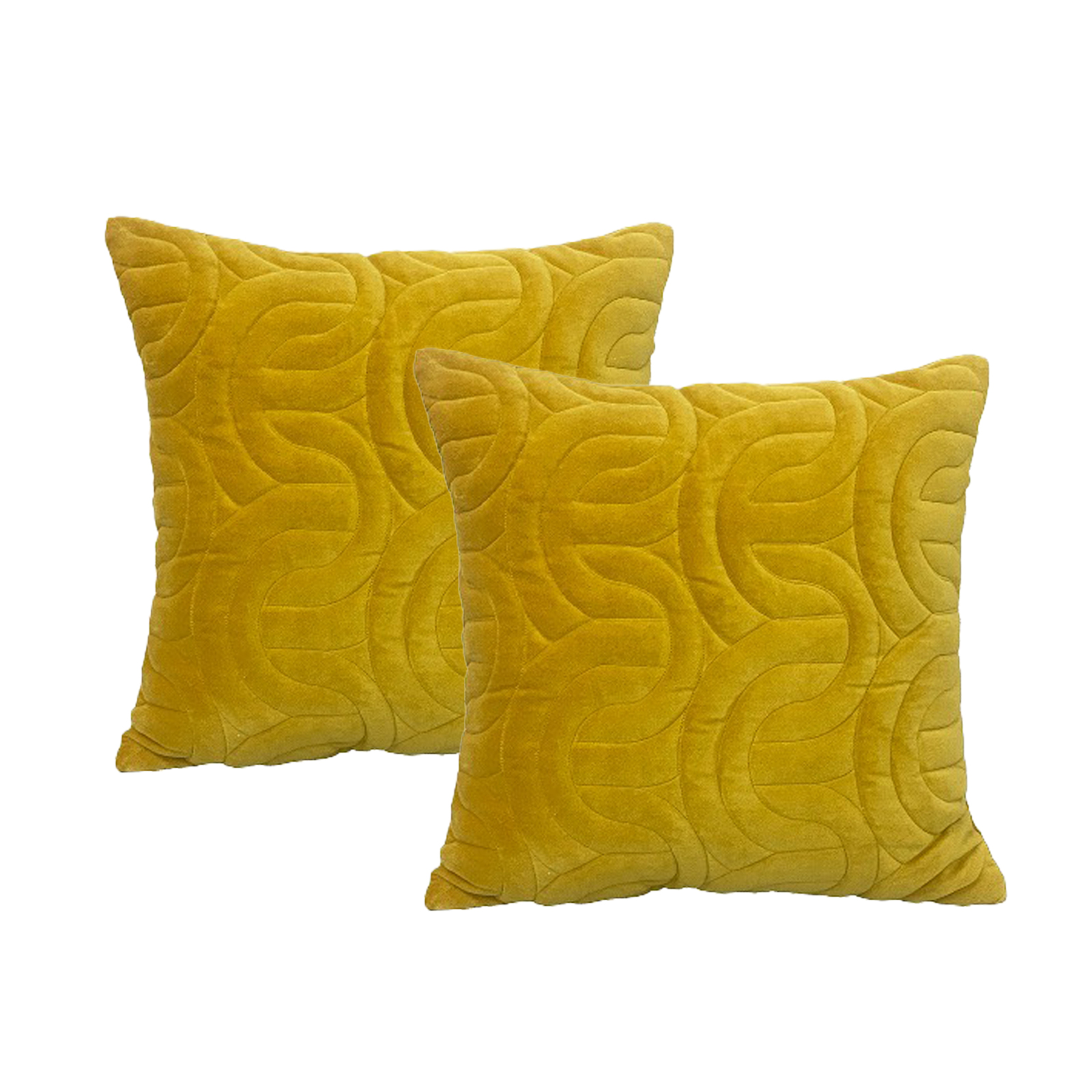 V107-SH325490-196989-00 Roma Gold Twin Pack Cotton Velvet Embroidered Cushion Feather Filled by Cloud Linen - Image 1