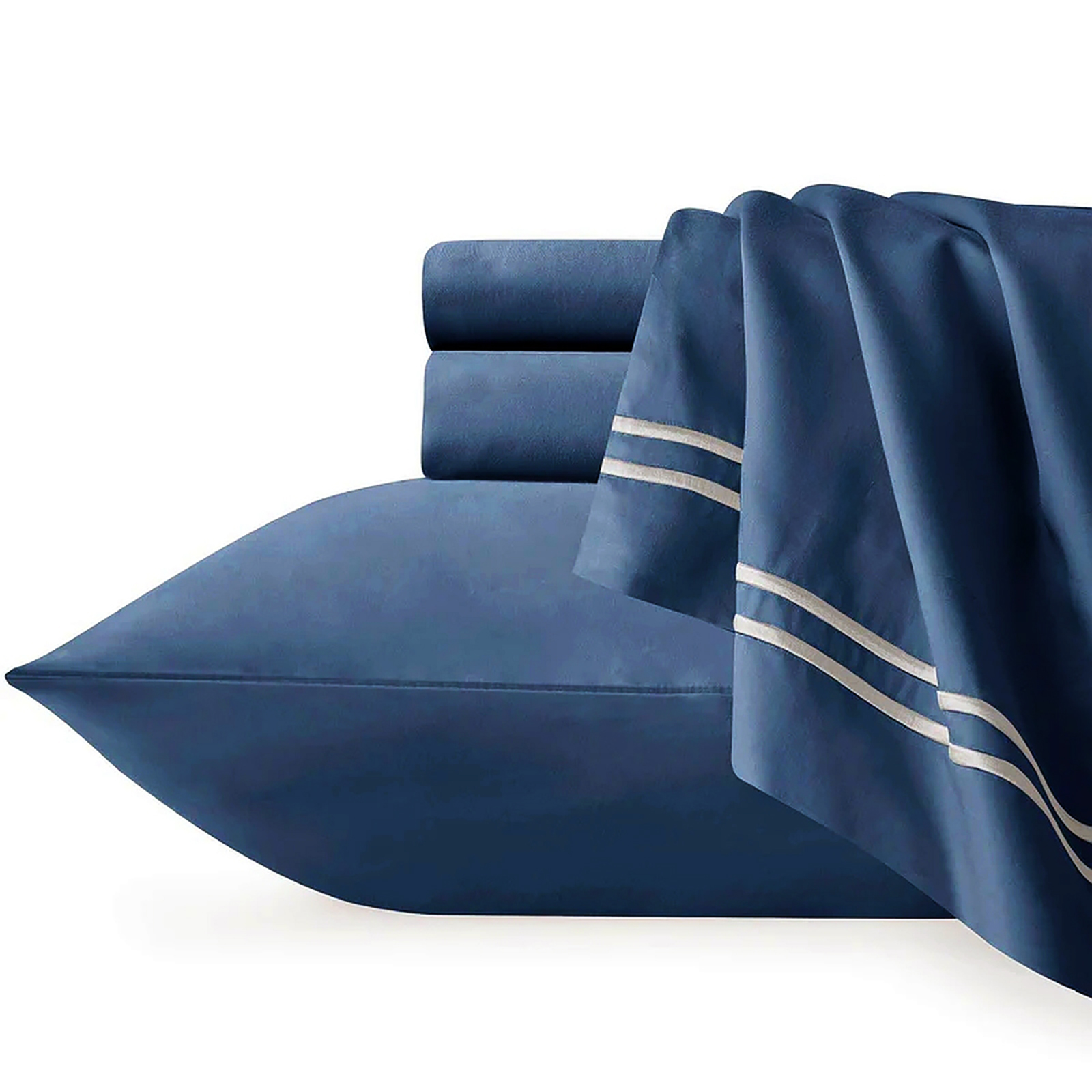 V107-SH328300-217028-00 Strada Embroidered 1000 TC Egyptian Cotton Indigo European Pillowcase by Renee Taylor - Image 1