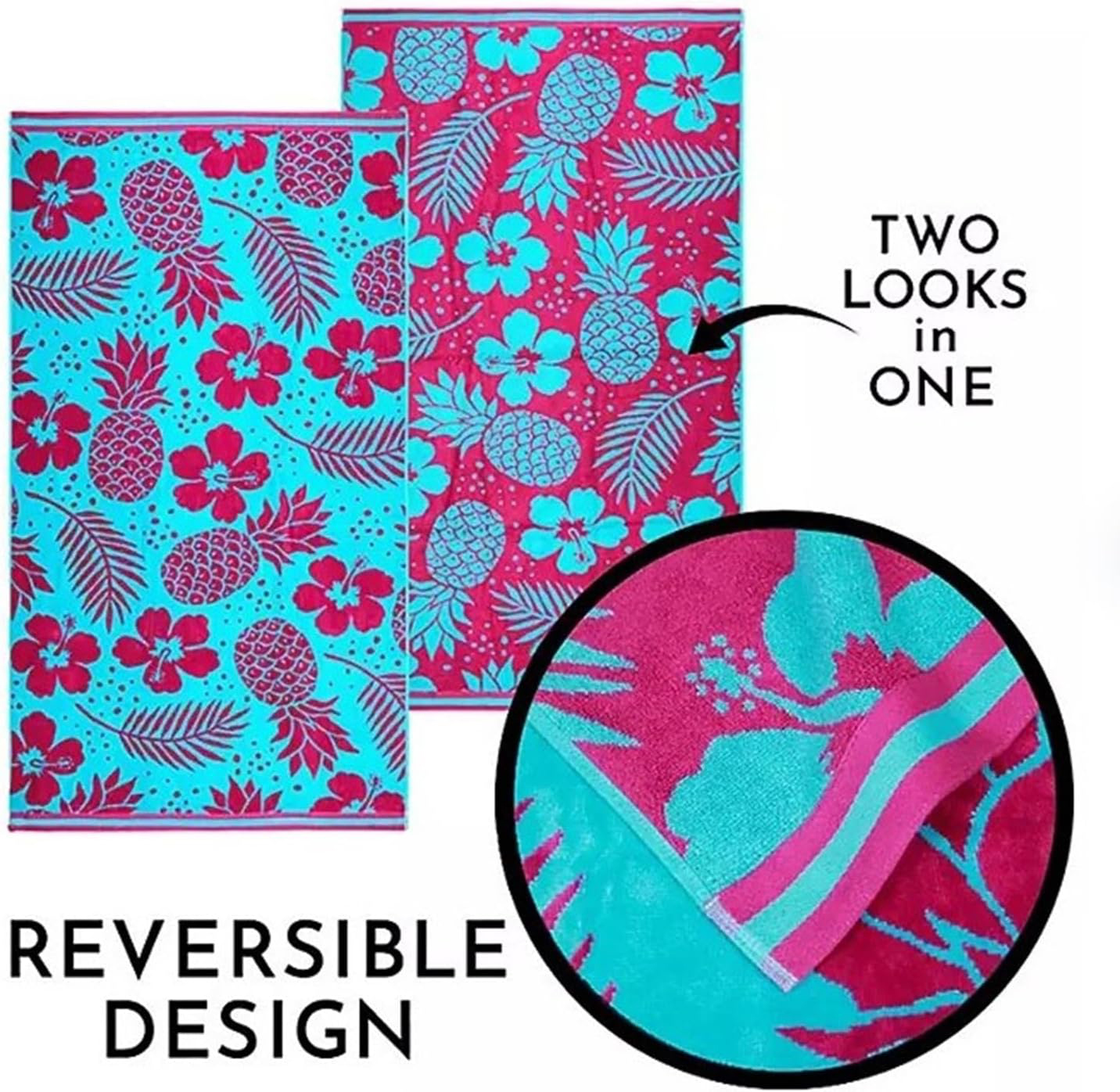 V107-SH328620-216968-00 Renee Taylor 2 Pack Jacquard Velour Large Beach Towel 100 x 180 cms Tropicalia - Image 1