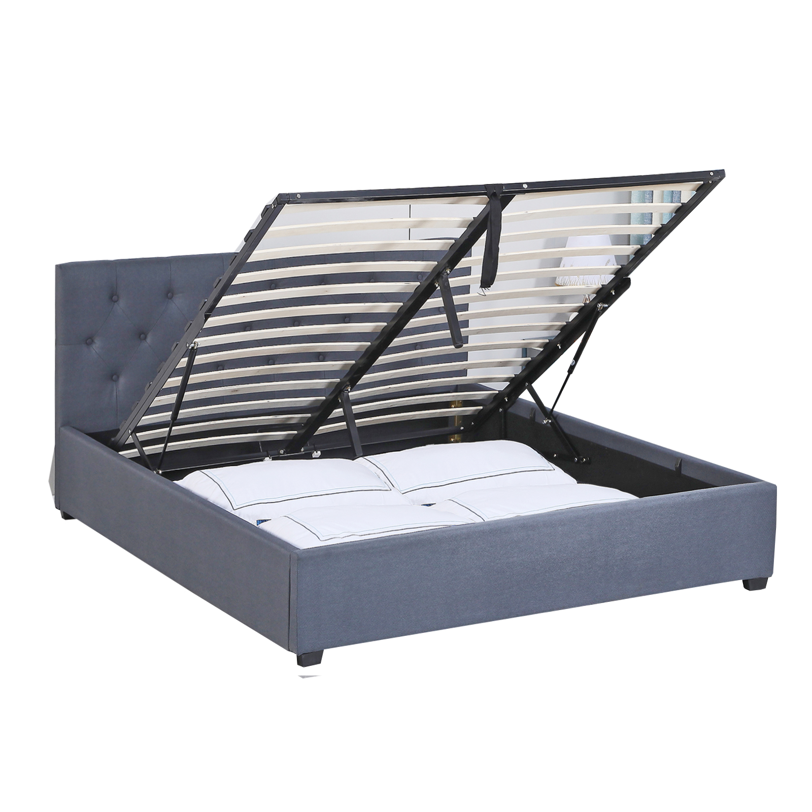 V160-10002037_10002037_5_1 Milano Capri Luxury Gas Lift Bed Frame Base And Headboard With Storage - King Single - Grey - Image 1