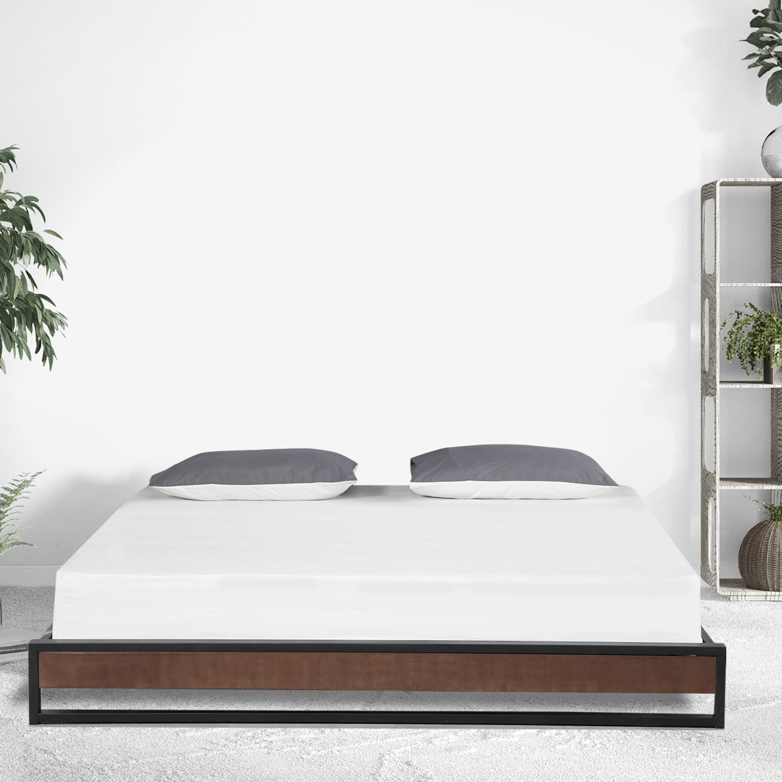 V160-10002259_10002259_4_1 Milano Decor Sorrento Metal Wood Bed Frame Mattress Base Platform Modern Black - Single - Black - Image 1