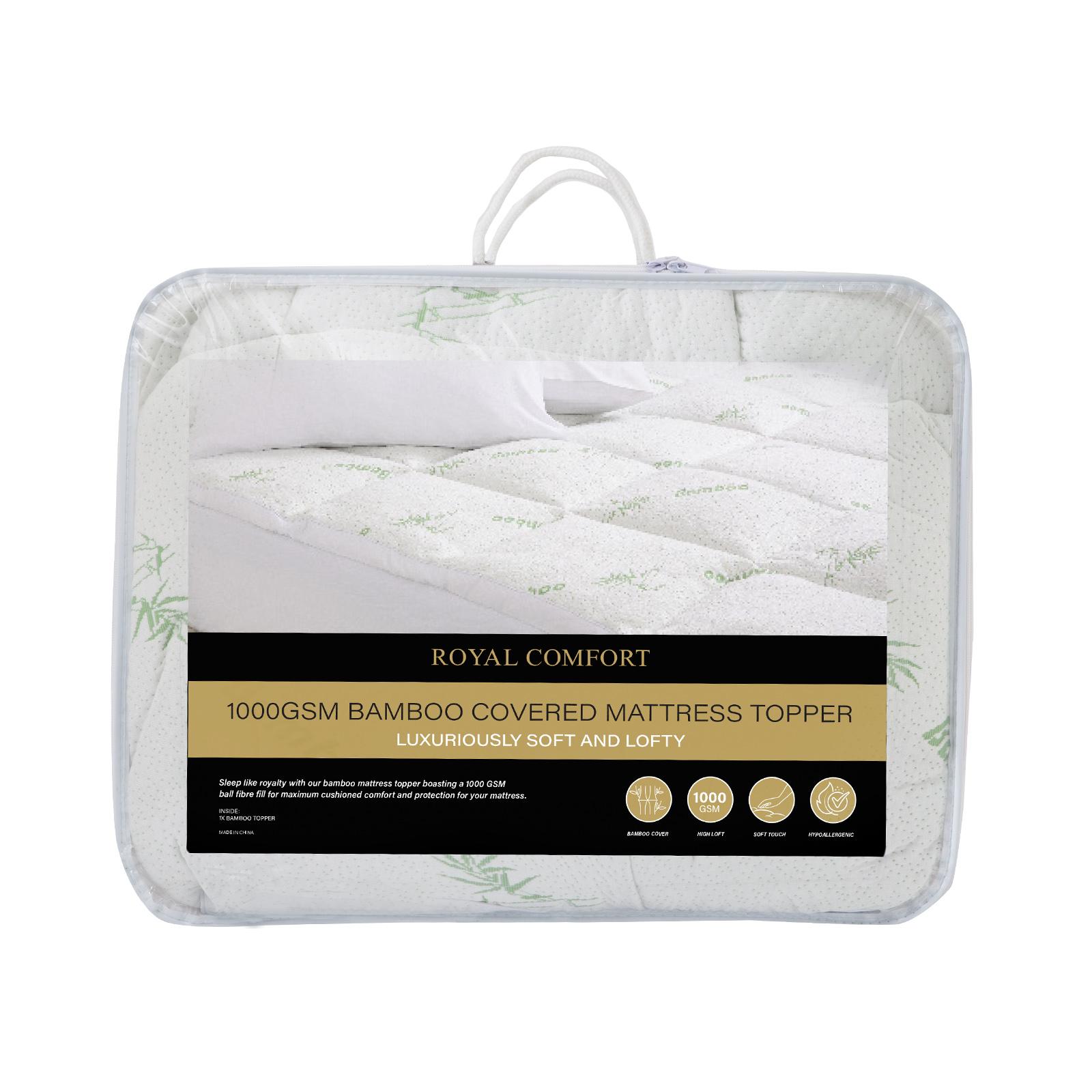 V160-10003781-10003778_8-00 Royal Comfort 1000GSM Luxury Bamboo Covered Mattress Topper Ball Fibre Gusset - King - White - Image 1