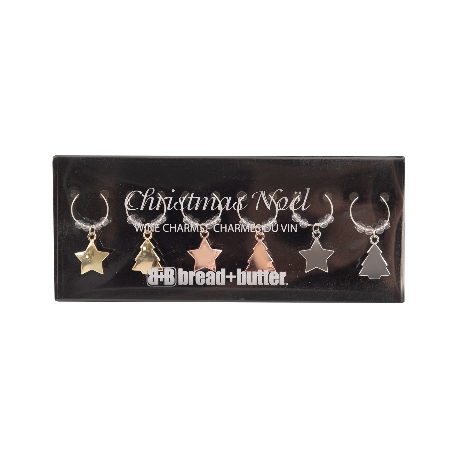 V160-10004435-195095-00 Bread and Butter (3) Star and (3) Tree Wine Glass Charms - 6 Pack - Image 1