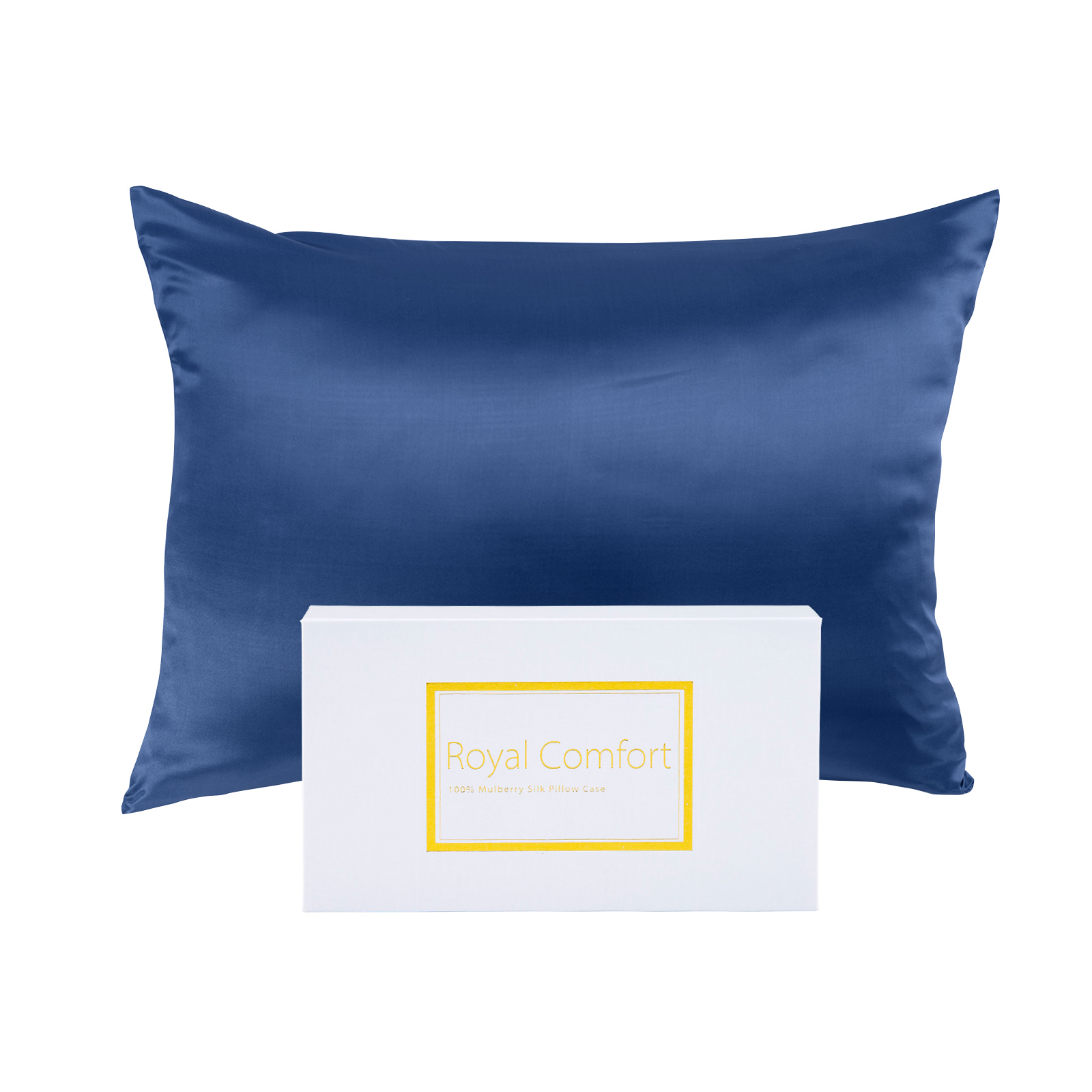 V160-204370_V160-204370-02_1_1 Royal Comfort Mulberry Soft Silk Hypoallergenic Pillowcase Twin Pack 51 x 76cm - Navy - Image 1