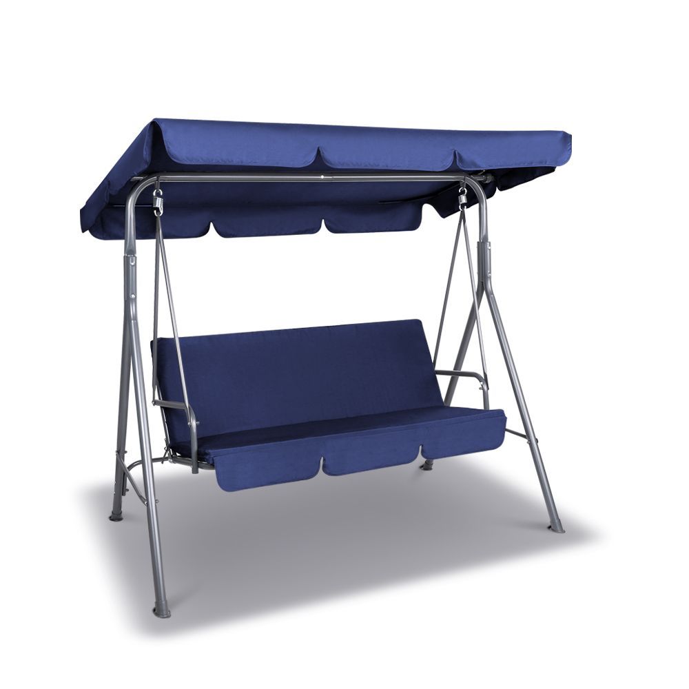 V160-401484_401484_1_1 Milano Outdoor Swing Bench Seat Chair Canopy Furniture 3 Seater Garden Hammock - Dark Blue - Image 1