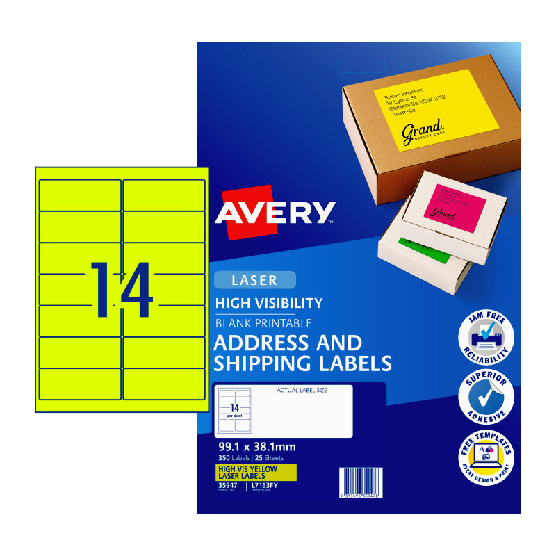 V177-D-AV35947-uc__64482-00 AVERY LaserLabel Yl L7163F Y14Up Pack of 25 - Image 1