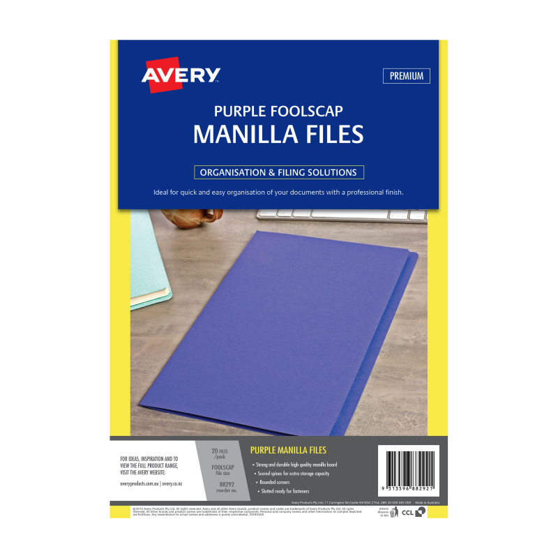 V177-D-AV88292-71017-00 AVERY Manilla Folder Prpl FC Pack of 20 - Image 1
